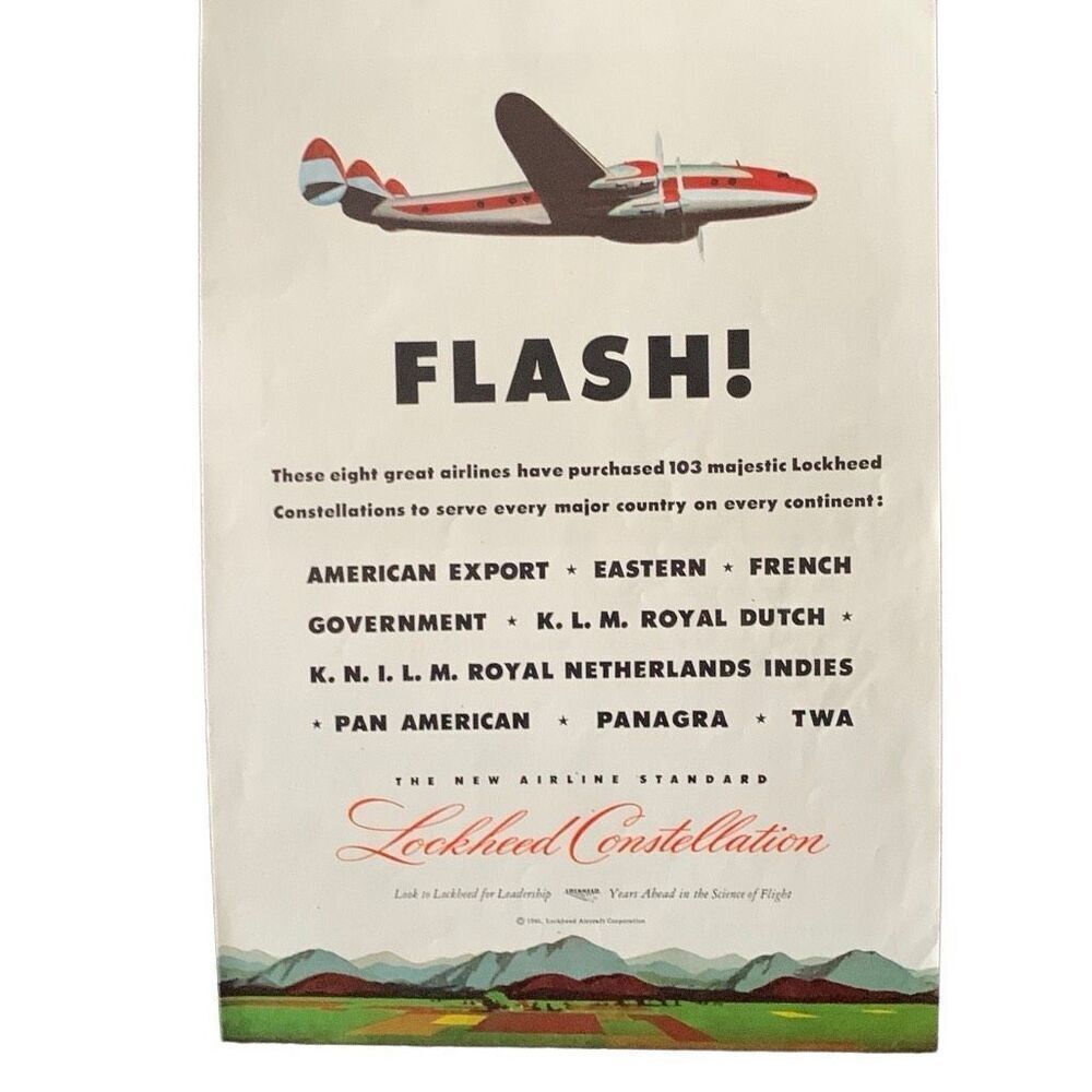 Vintage 1945 Lockheed Constellation Flash Ad Advertisement